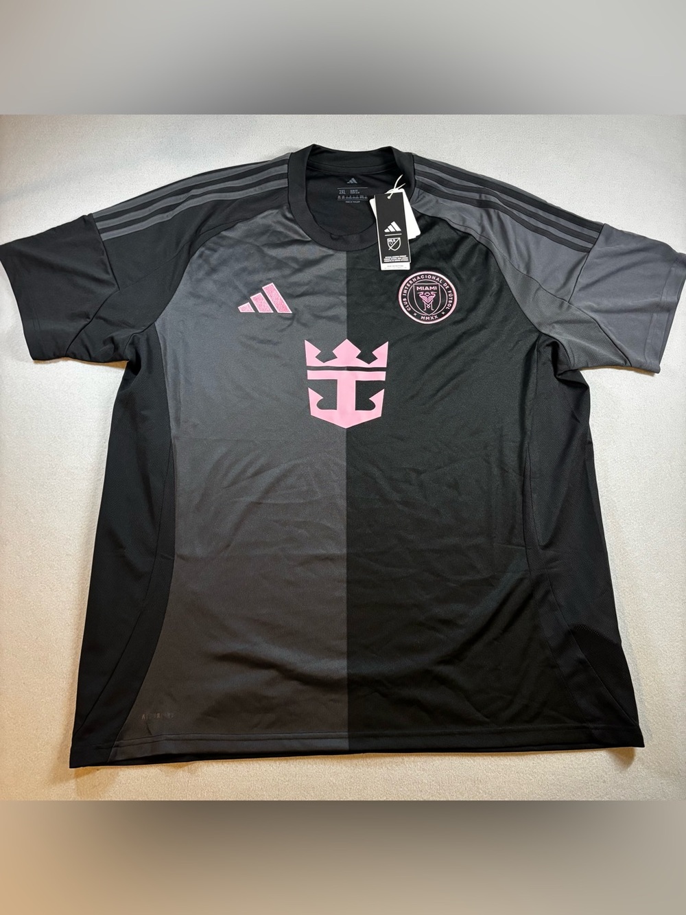 Adidas Men’s Inter. Miami Black & Dark Gray Soccer Jersey with Pink Crest